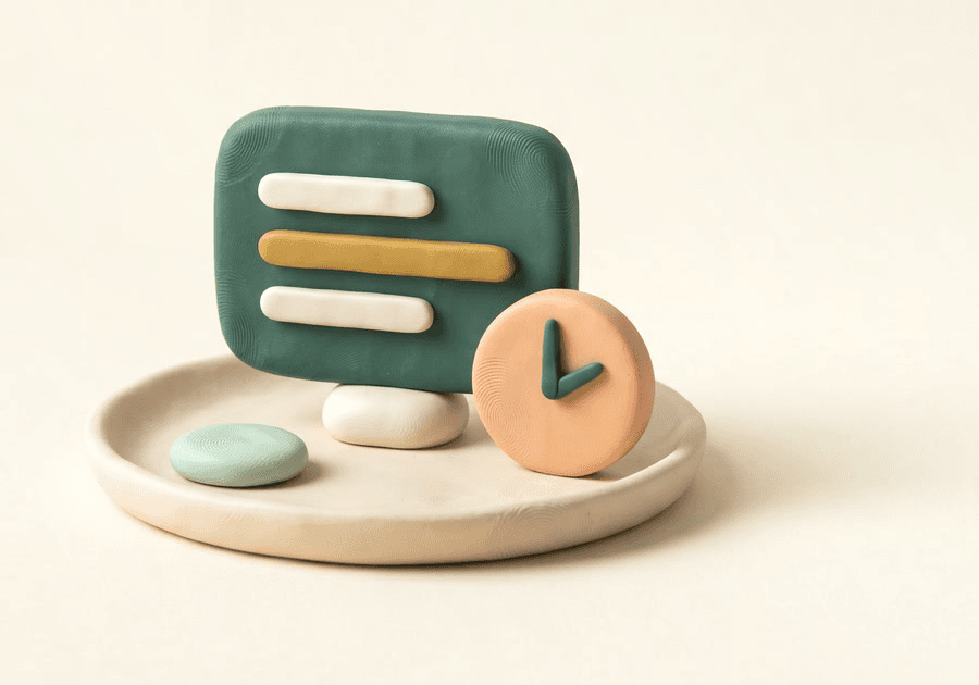 Clay scene: the sentence on screen and the lesson clock