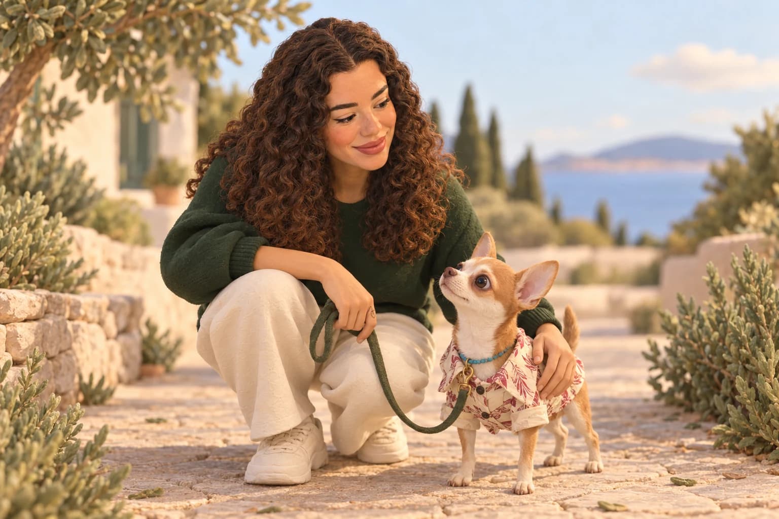 Buse ve köpeği Bambi’nin yürüyüşteki illüstrasyonu