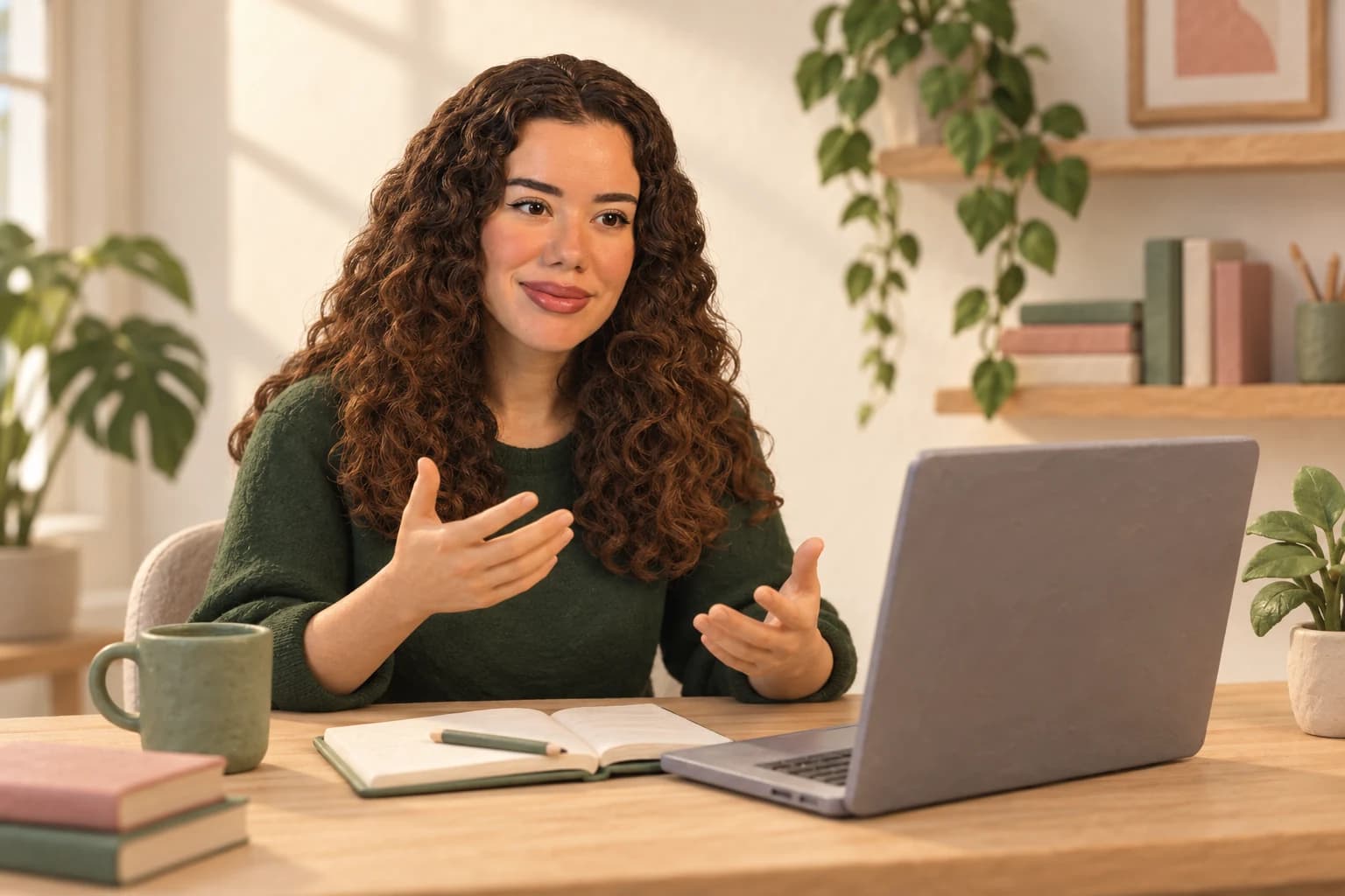 Illustration of Buse teaching at her laptop